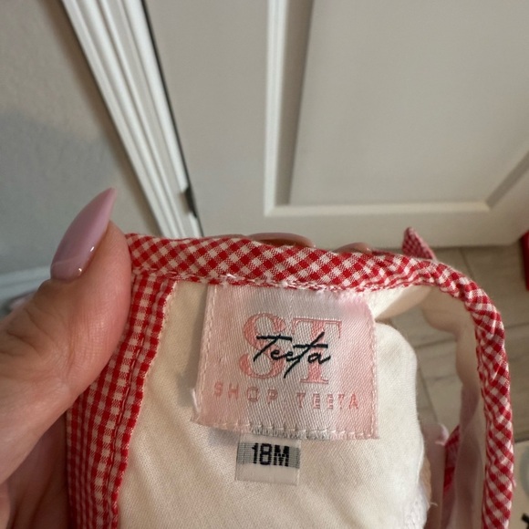 Shop Teeta Red Gingham jumper with Reindeer Embroidery - Picture 6 of 6